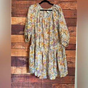 H&M Colorful Floral 3/4 Sleeve Short Airy Tiered Dress Oversize- Medium
